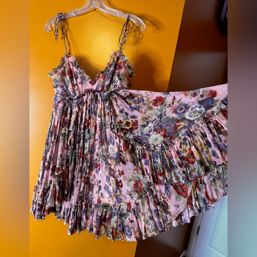 ZIMMERMANN Lovelorn Sleeveless Ruffle Mini Dress In Pink Floral. Size 0/XS - Picture 8 of 11